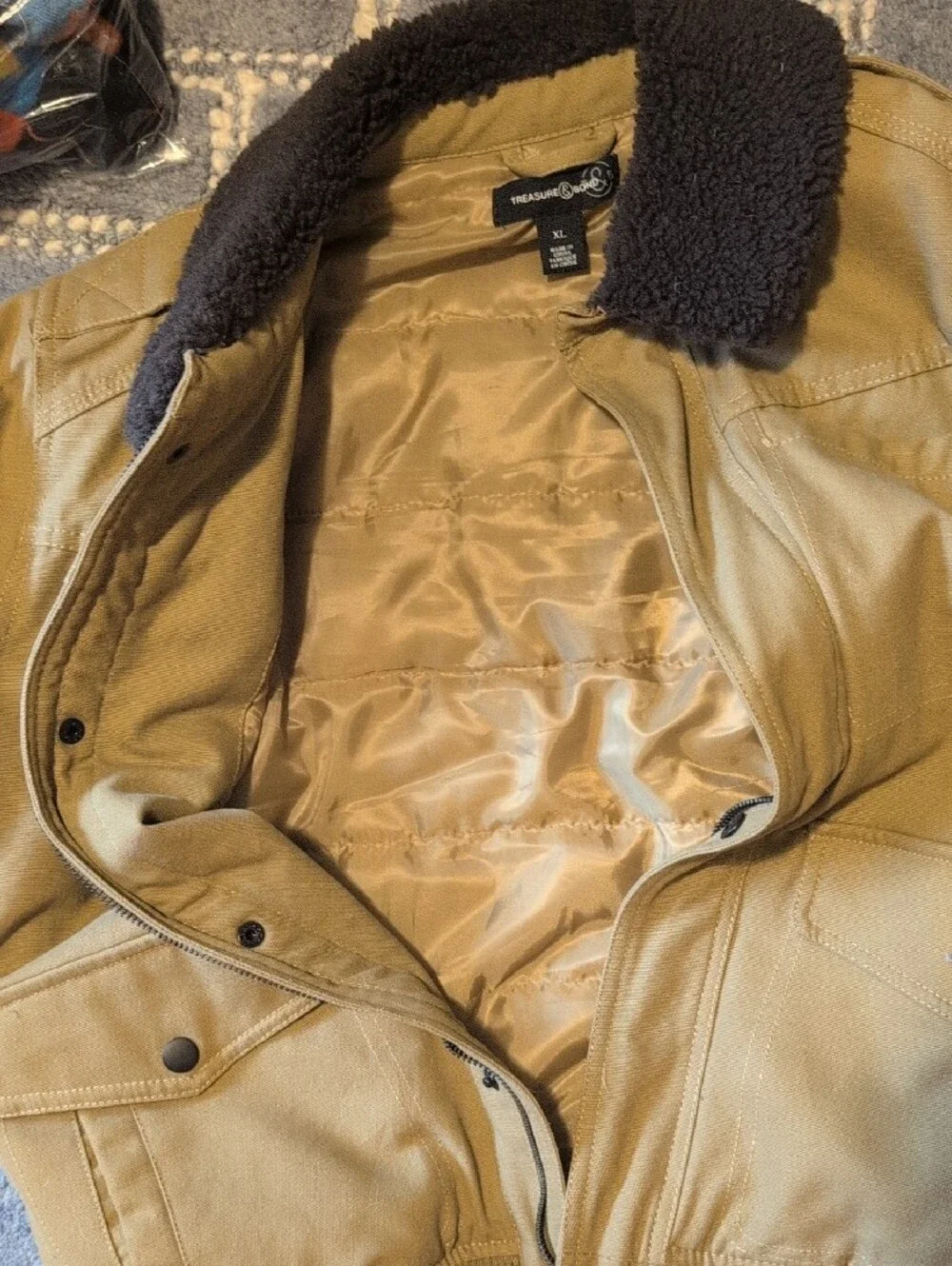 Treasure & Bond Tan Field Jacket with Dark Brown Sherpa Collar